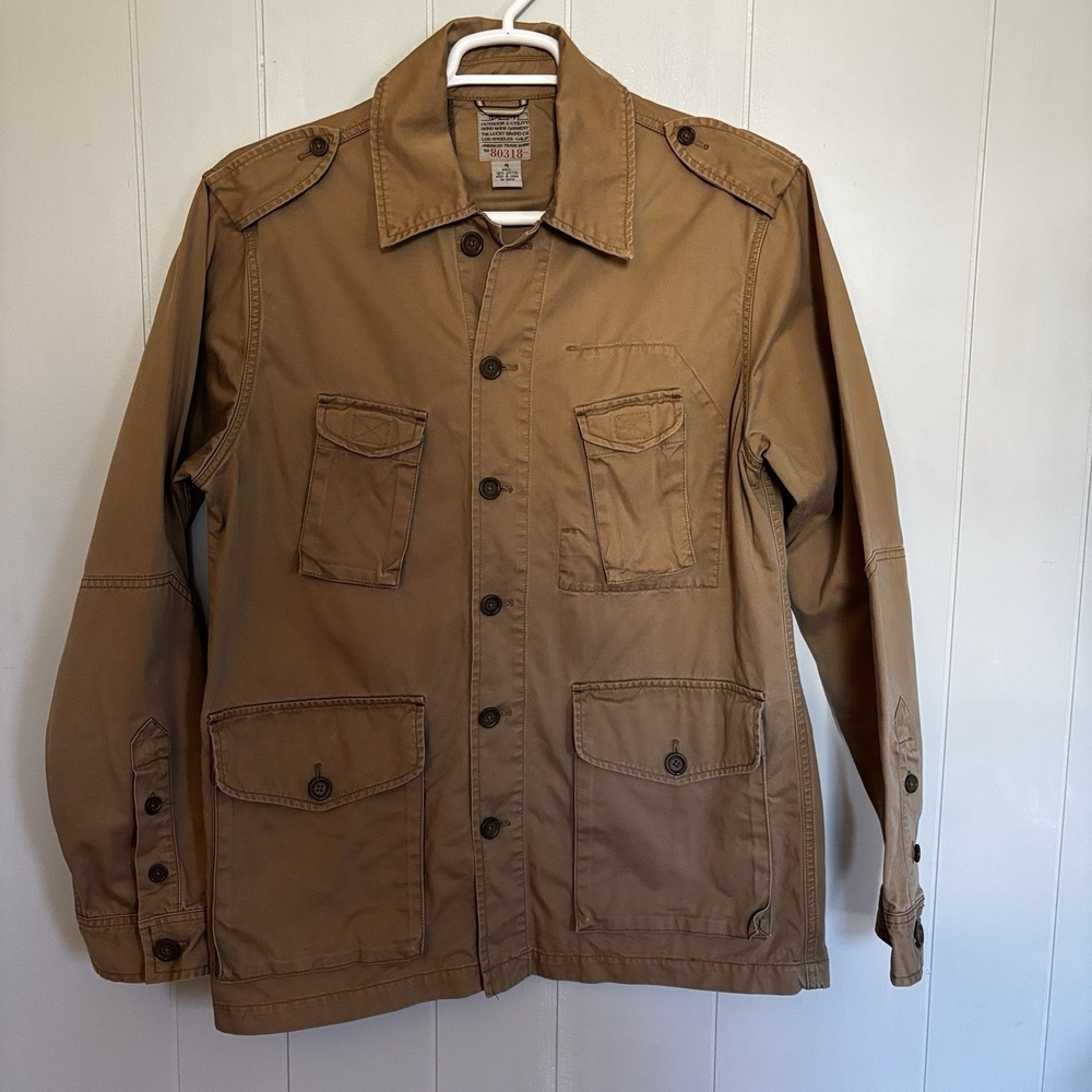 Lucky Brand Mens M Utility Field Jacket 100% Cotton Tan Military Outdoor 80318
